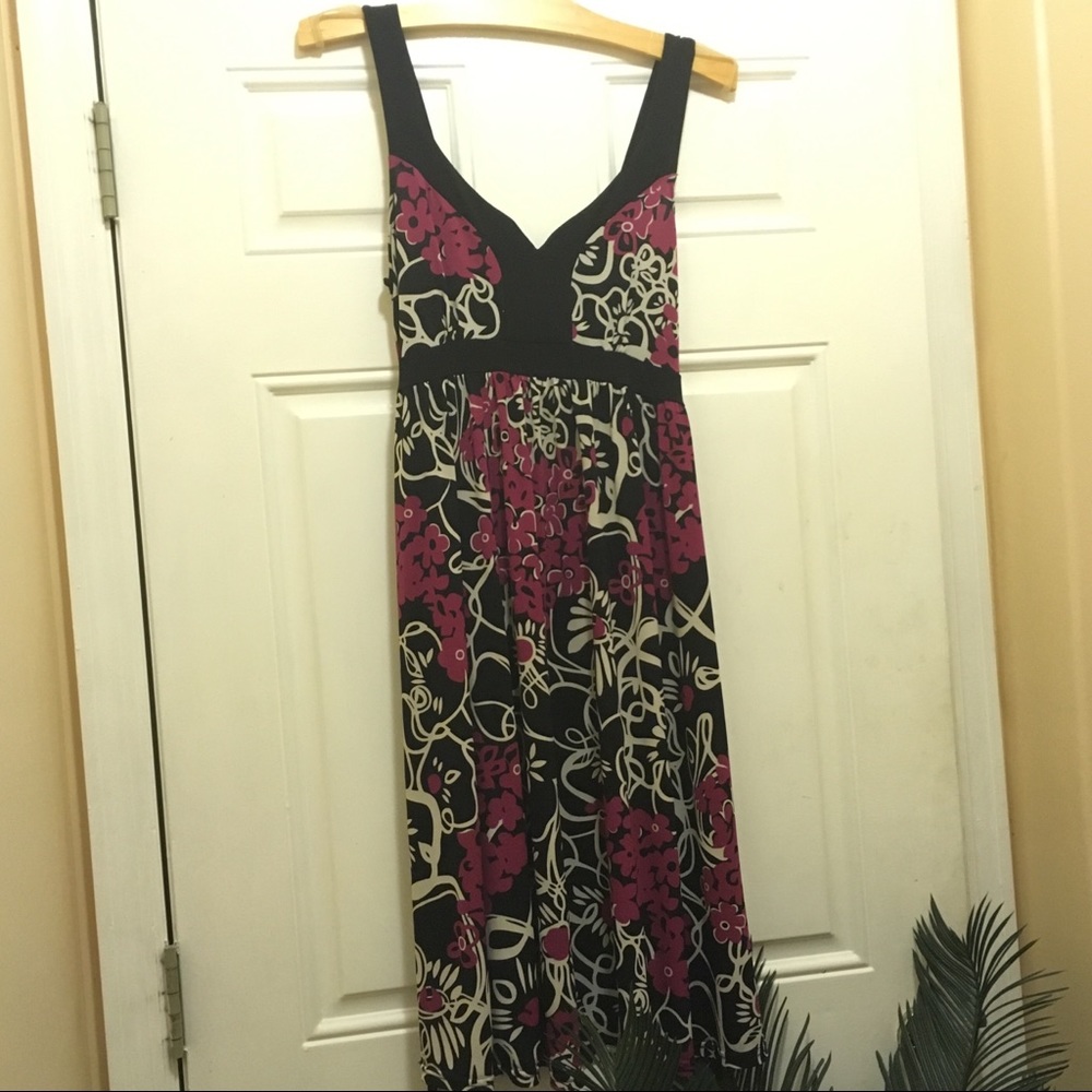 Dress Purple Black Floral Sleeveless Medium